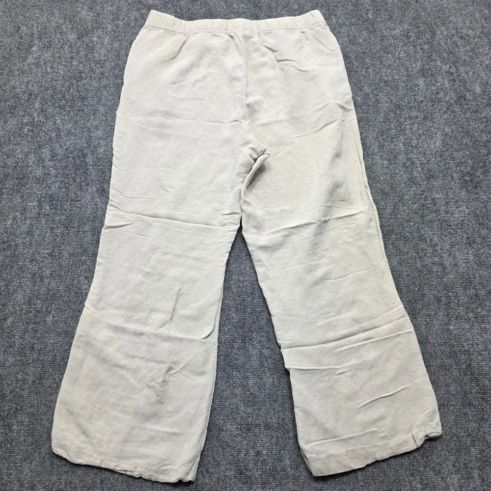 HM Linen Blend Wide Leg Drawstring Pants Beige Oatmeal‎ Melange Large Women's